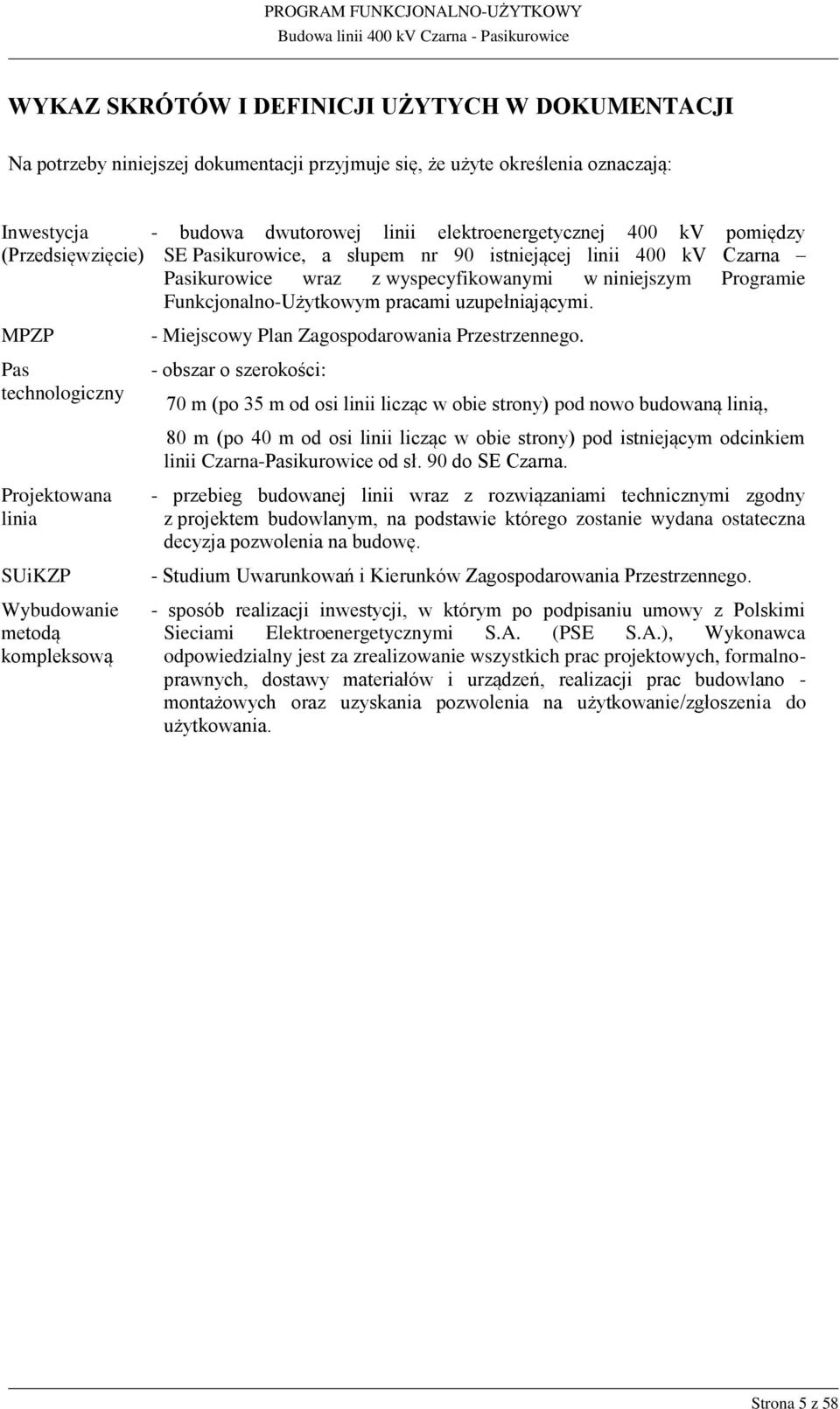 MPZP Pas technologiczny Projektowana linia SUiKZP Wybudowanie metodą kompleksową - Miejscowy Plan Zagospodarowania Przestrzennego.