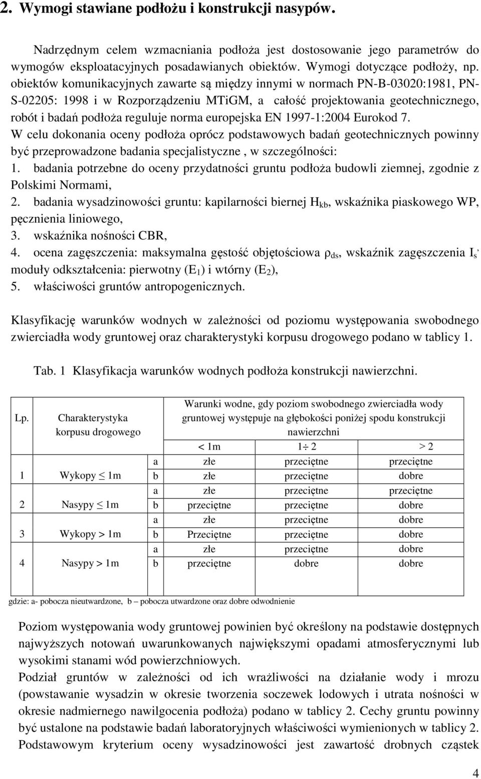 obiektów komunikacyjnych zawarte są między innymi w normach PN-B-03020:1981, PN- S-02205: 1998 i w Rozporządzeniu MTiGM, a całość projektowania geotechnicznego, robót i badań podłoża reguluje norma