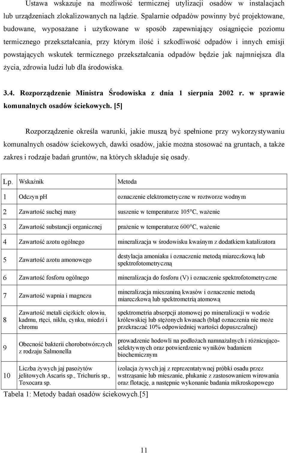 emisji powstających wskutek termicznego przekształcania odpadów będzie jak najmniejsza dla życia, zdrowia ludzi lub dla środowiska. 3.4. Rozporządzenie Ministra Środowiska z dnia 1 sierpnia 2002 r.