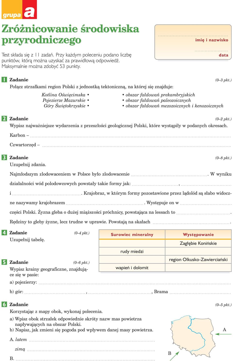 .. data 1 2 Po àcz strza kami region Polski z jednostkà tektonicznà, na której si znajduje: Kotlina OÊwi cimska obszar fa dowaƒ prekambryjskich Pojezierze Mazurskie obszar fa dowaƒ paleozoicznych