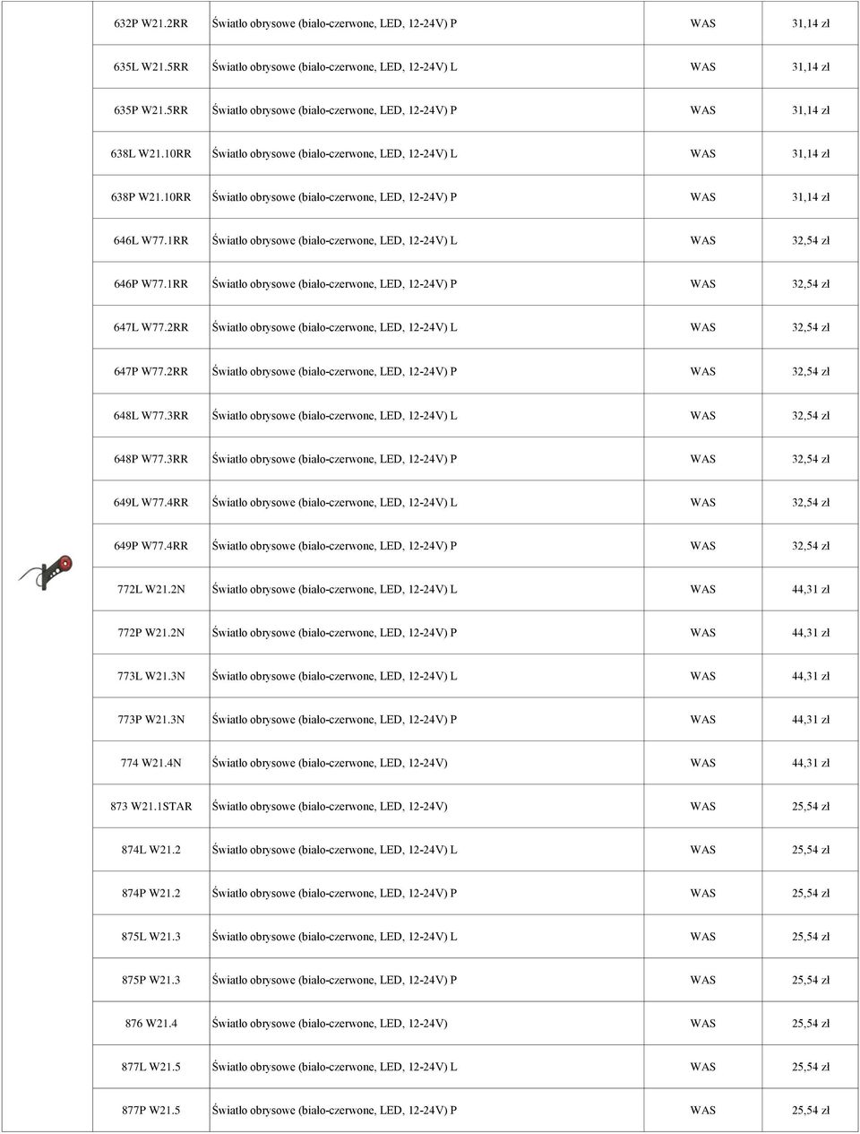 10RR Światło obrysowe (biało-czerwone, LED, 12-24V) P 31,14 zł 646L W77.1RR Światło obrysowe (biało-czerwone, LED, 12-24V) L 32,54 zł 646P W77.