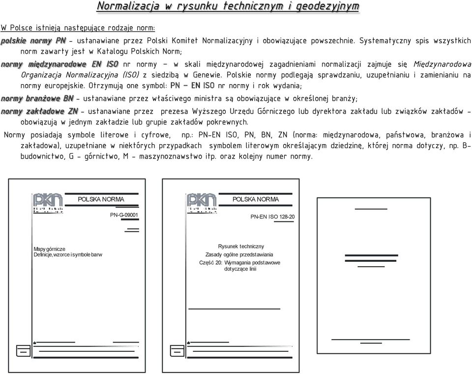 Organizacja Normalizacyjna (ISO) z siedzibą w Genewie. Polskie normy podlegają sprawdzaniu, uzupełnianiu i zamienianiu na normy europejskie.