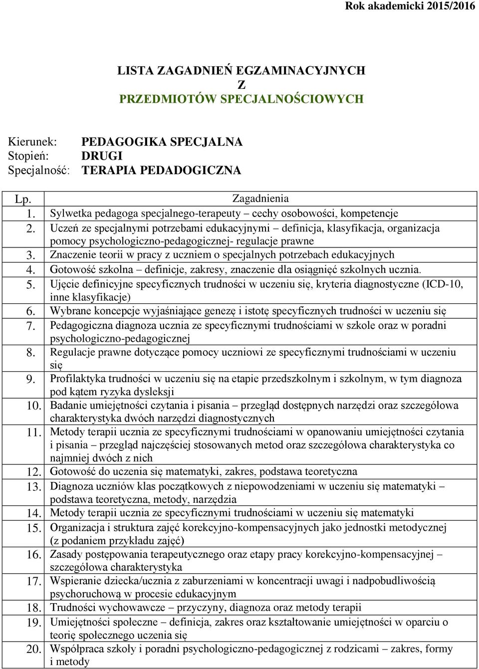 naczenie teorii w pracy z uczniem o specjalnych potrzebach edukacyjnych 4. Gotowość szkolna definicje, zakresy, znaczenie dla osiągnięć szkolnych ucznia. 5.