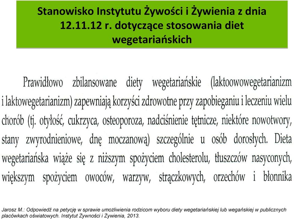 : Odpowiedź na petycję w sprawie umożliwienia rodzicom wyboru diety