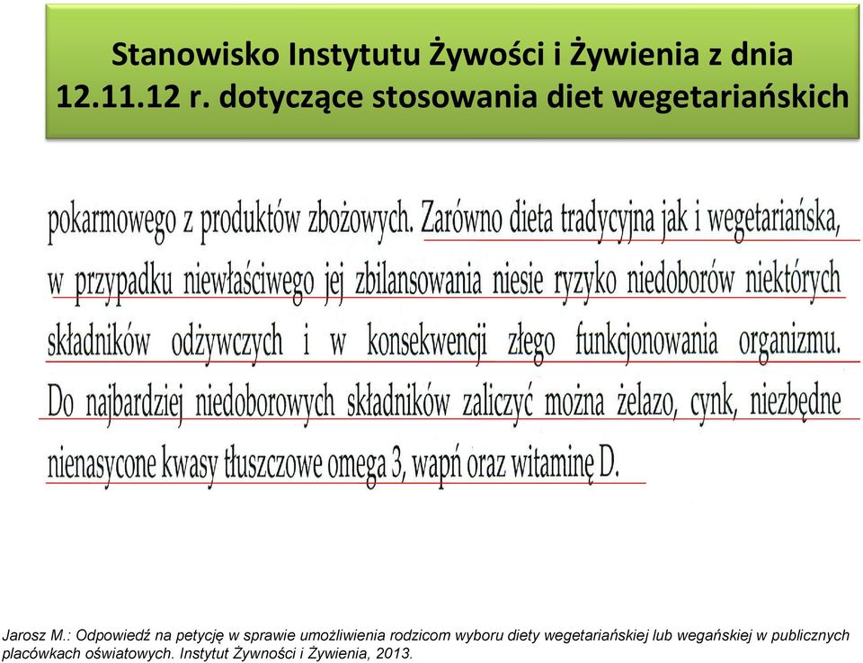 : Odpowiedź na petycję w sprawie umożliwienia rodzicom wyboru diety