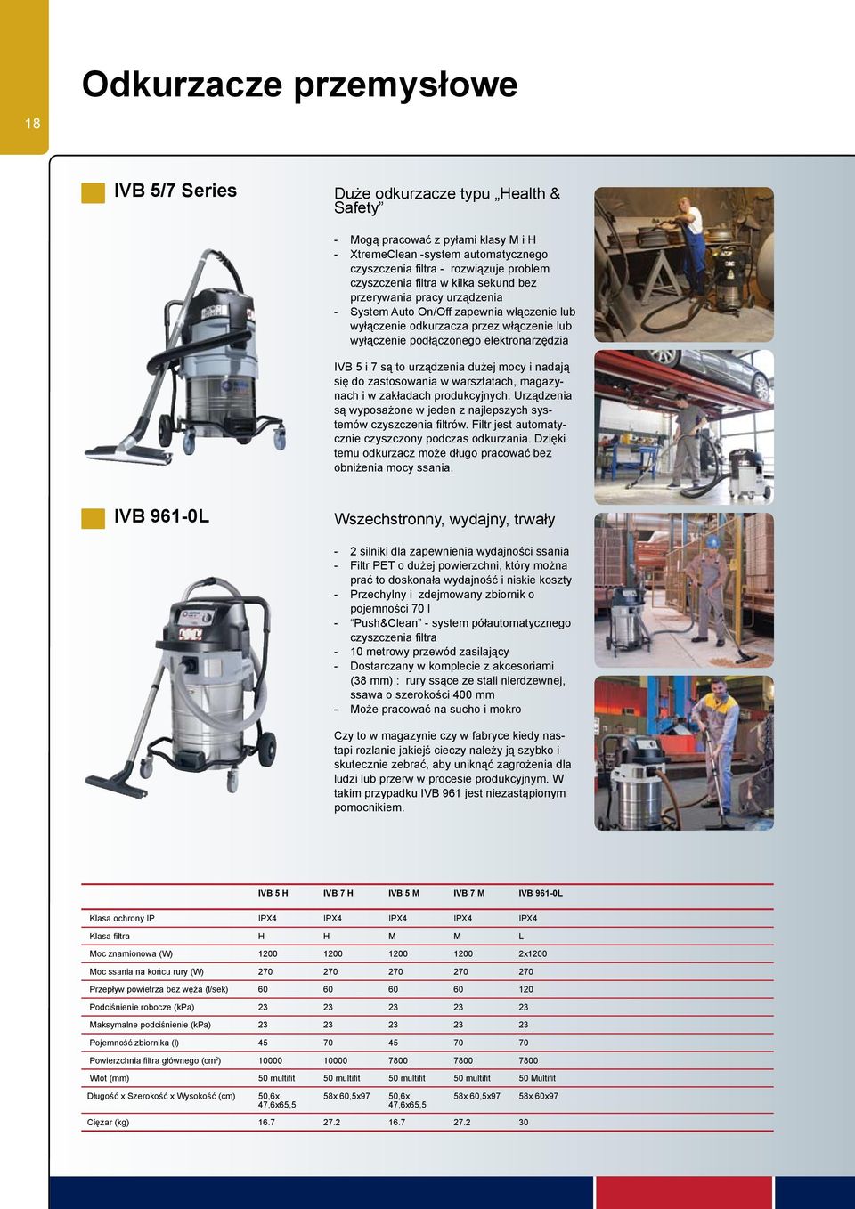 urządzenia dużej mocy i nadają się do zastosowania w warsztatach, magazynach i w zakładach produkcyjnych. Urządzenia są wyposażone w jeden z najlepszych systemów czyszczenia filtrów.