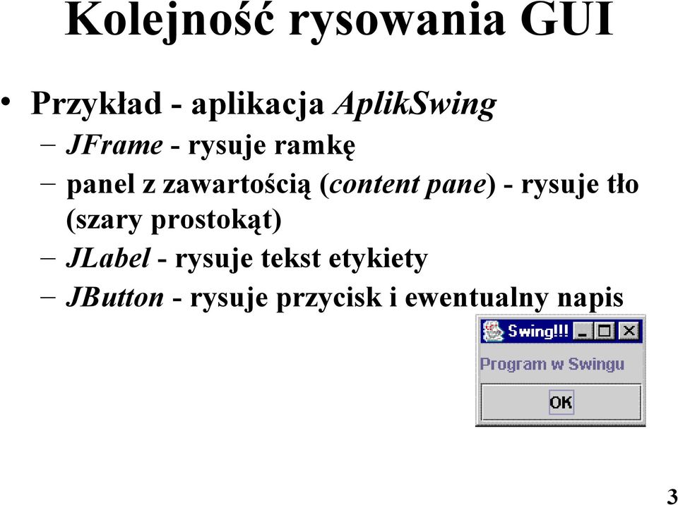 pane) - rysuje tło (szary prostokąt) JLabel - rysuje