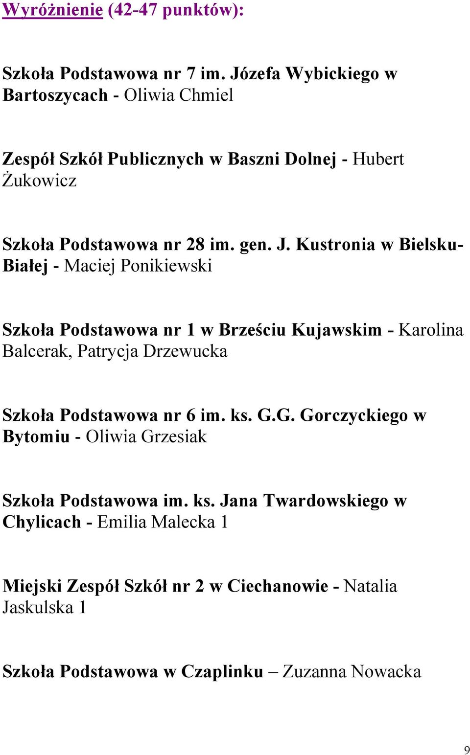 Kustronia w Bielsku- Białej - Maciej Ponikiewski Szkoła Podstawowa nr 1 w Brześciu Kujawskim - Karolina Balcerak, Patrycja Drzewucka Szkoła