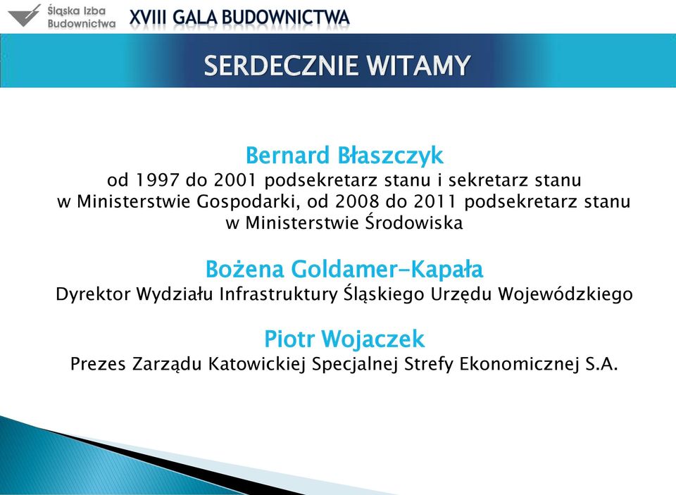 Środowiska Bożena Goldamer-Kapała Dyrektor Wydziału Infrastruktury Śląskiego Urzędu