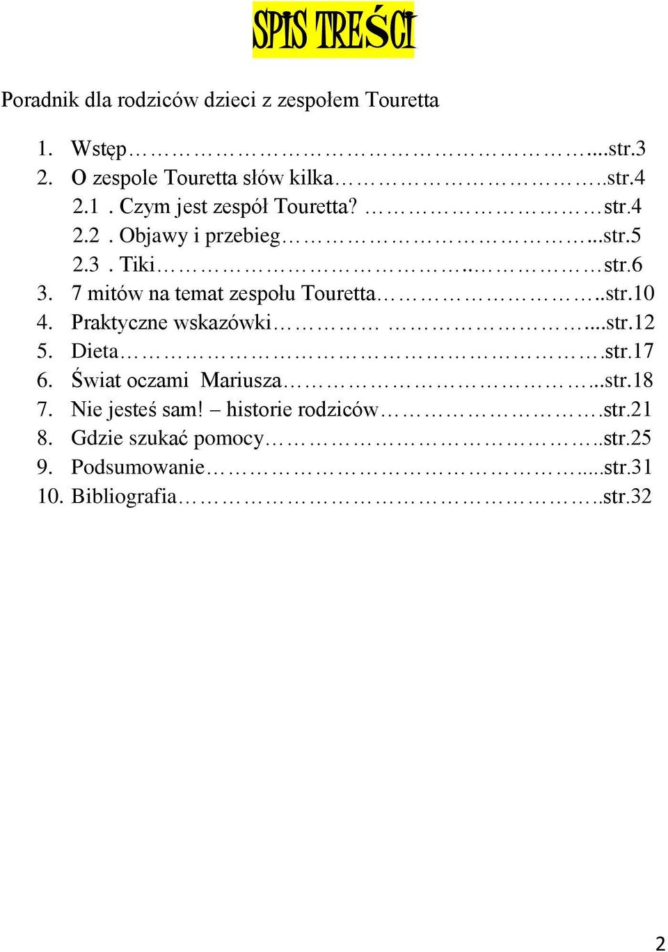 7 mitów na temat zespołu Touretta..str.10 4. Praktyczne wskazówki...str.12 5. Dieta.str.17 6.