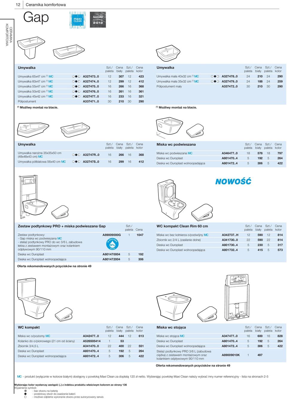 (*) Możliwy montaż na blacie. Umywalka mała 40x32 cm (*) MC A327478..0 24 210 24 290 Umywalka mała 35x32 cm (*) MC A327479..0 24 188 24 259 Półpostument mały A337472.
