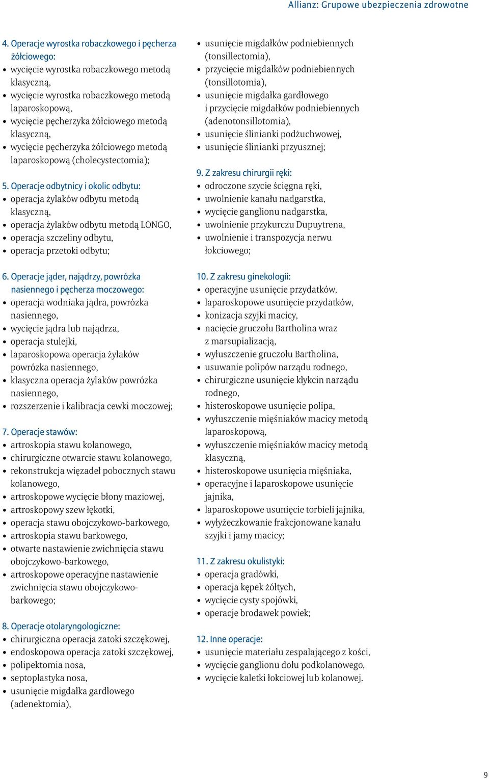Operacje odbytnicy i okolic odbytu: operacja żylaków odbytu metodą klasyczną, operacja żylaków odbytu metodą LONGO, operacja szczeliny odbytu, operacja przetoki odbytu; 6.