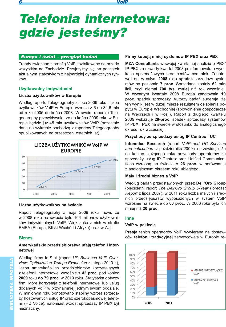 U ytkownicy indywidualni Liczba u ytkowników w Europie Wed³ug raportu Telegeography z lipca 2009 roku, liczba u ytkowników VoIP w Europie wzros³a z 6 do 34,6 mln od roku 2005 do koñca 2008.