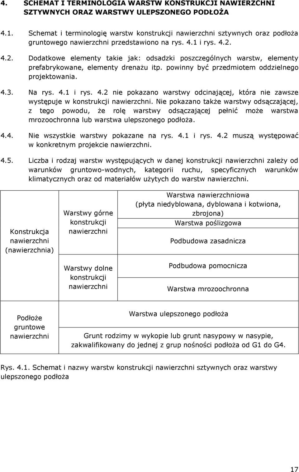 4.2. Dodatkowe elementy takie jak: odsadzki poszczególnych warstw, elementy prefabrykowane, elementy drenażu itp. powinny być przedmiotem oddzielnego projektowania. 4.