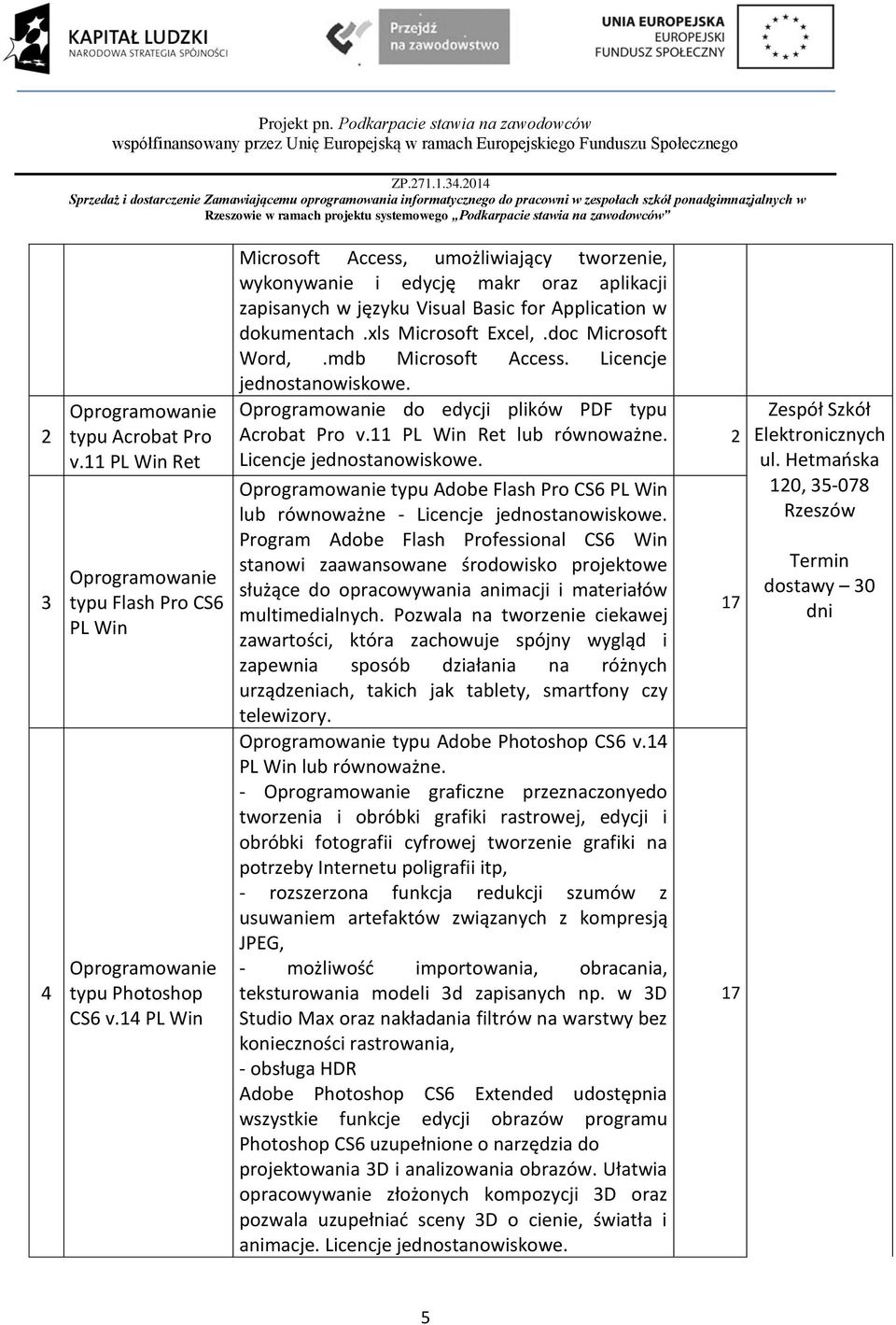 mdb Microsoft Access. Licencje jednostanowiskowe. do edycji plików PDF typu Acrobat Pro v. PL Win Ret lub równoważne. Licencje jednostanowiskowe. typu Adobe Flash Pro CS6 PL Win lub równoważne - Licencje jednostanowiskowe.