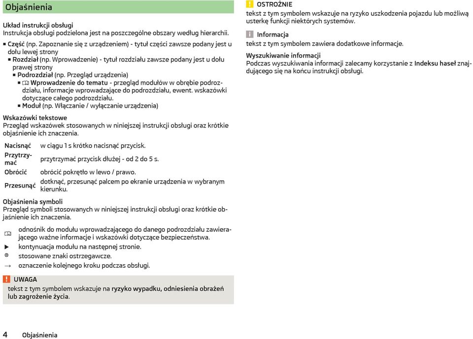 Przegląd urządzenia) Wprowadzenie do tematu - przegląd modułów w obrębie podrozdziału, informacje wprowadzające do podrozdziału, ewent. wskazówki dotyczące całego podrozdziału. Moduł (np.