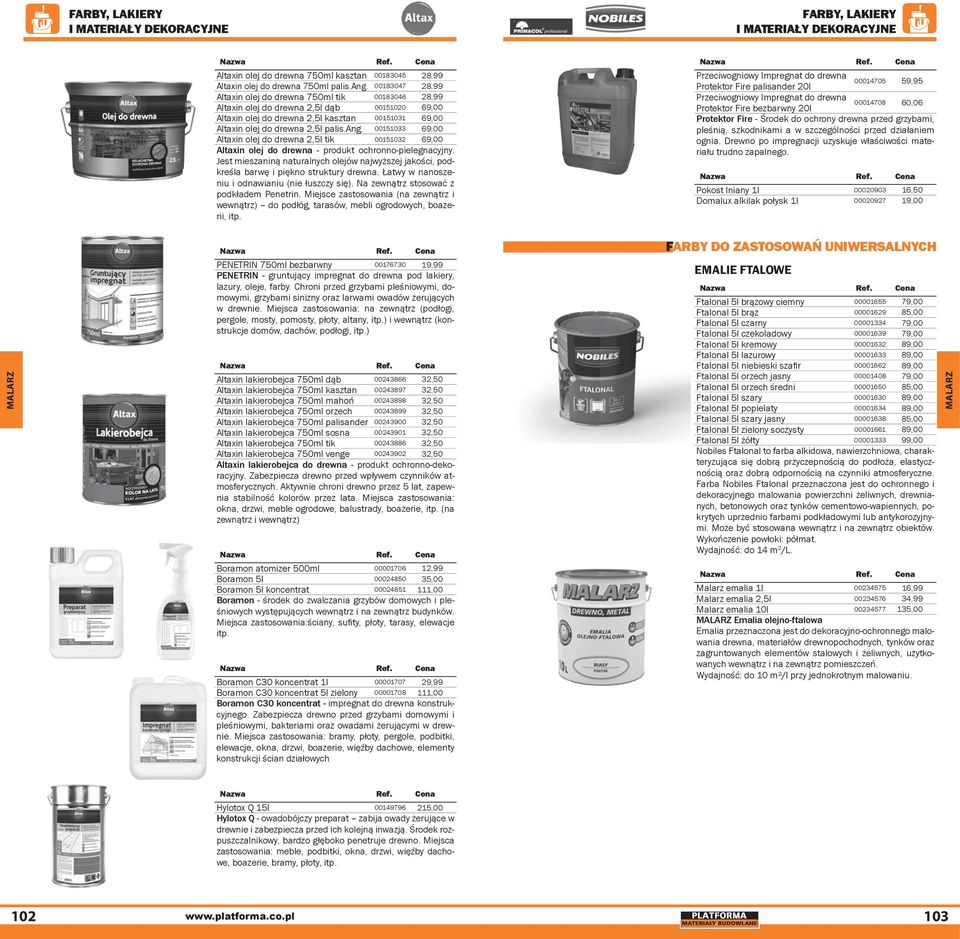 00151033 69,00 Altaxin olej do drewna 2,5l tik 00151032 69,00 Altaxin olej do drewna - produkt ochronno-pielegnacyjny.