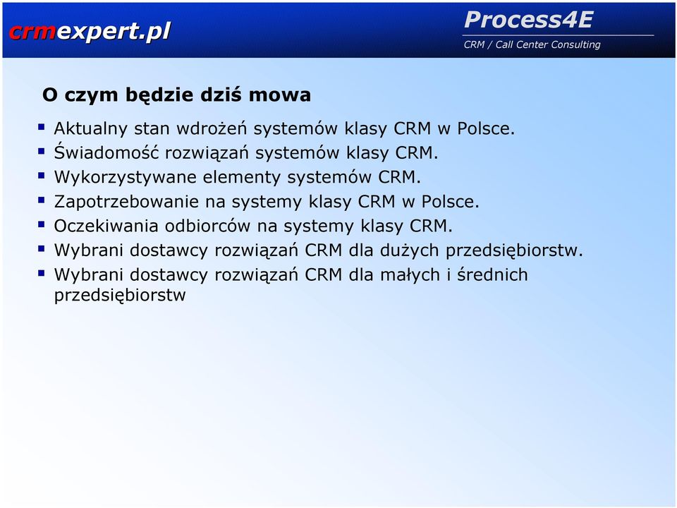 Zapotrzebowanie na systemy klasy CRM w Polsce. Oczekiwania odbiorców na systemy klasy CRM.