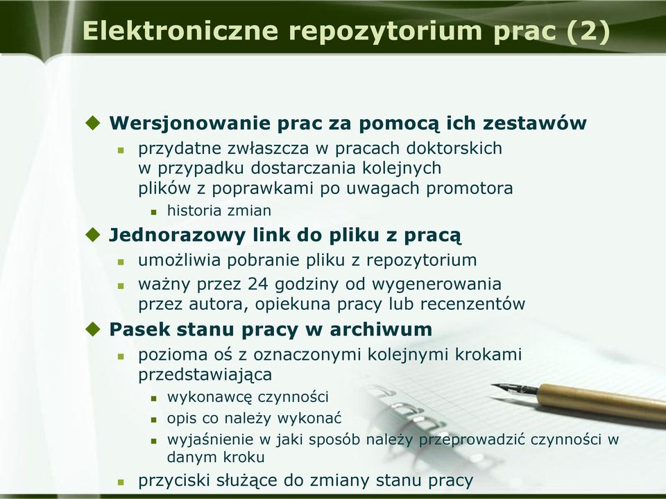 24 godziny od wygenerowania przez autora, opiekuna pracy lub recenzentów Pasek stanu pracy w archiwum pozioma oś z oznaczonymi kolejnymi krokami