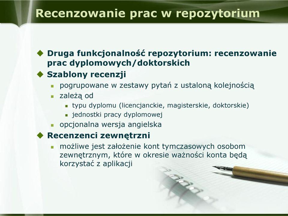 magisterskie, doktorskie) jednostki pracy dyplomowej opcjonalna wersja angielska Recenzenci zewnętrzni