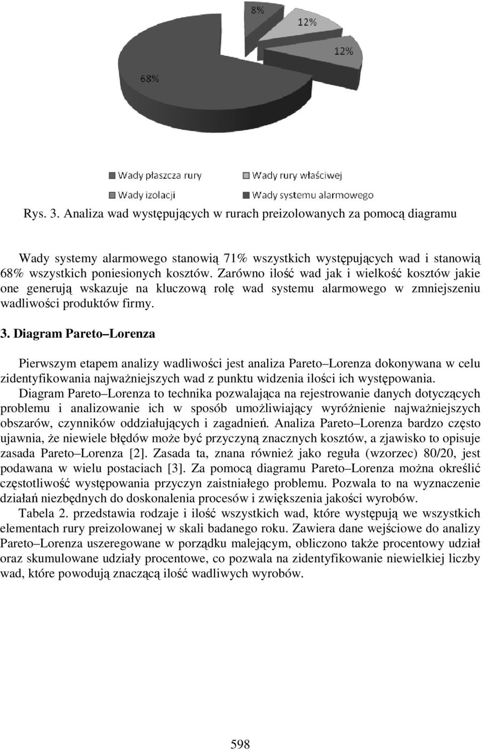 Diagram Pareto Lorenza Pierwszym etapem analizy wadliwości jest analiza Pareto Lorenza dokonywana w celu zidentyfikowania najwaŝniejszych wad z punktu widzenia ilości ich występowania.