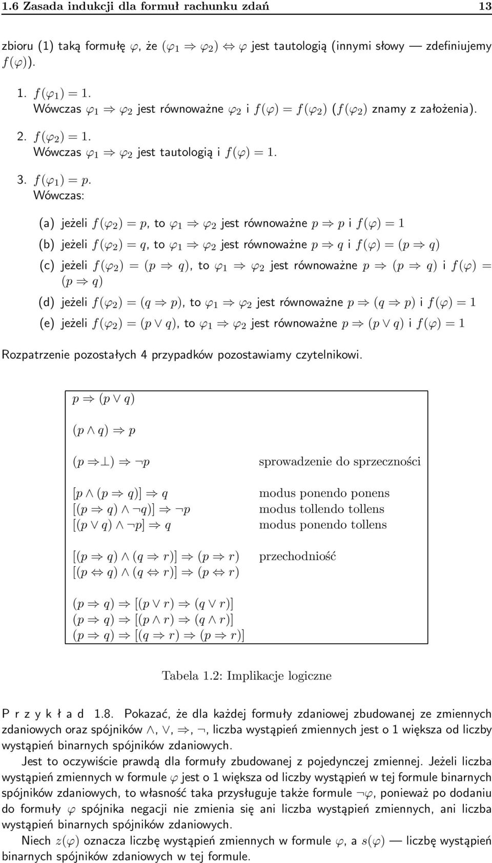 Wówczas: (a) jeżeli f(ϕ 2 ) = p, to ϕ 1 ϕ 2 jest równoważne p p i f(ϕ) = 1 (b) jeżeli f(ϕ 2 ) = q, to ϕ 1 ϕ 2 jest równoważne p q i f(ϕ) = (p q) (c) jeżeli f(ϕ 2 ) = (p q), to ϕ 1 ϕ 2 jest równoważne