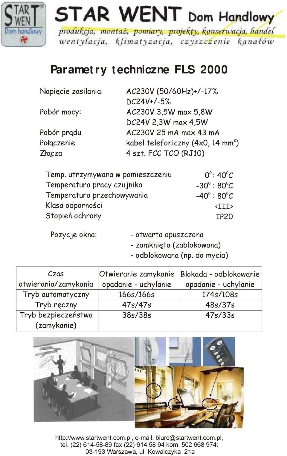 utrzymywana w pomieszczeniu Temperatura pracy czujnika Temperatura przechowywania Klasa odporności Stopień ochrony 0 0 0: 40C 0 0-30 : 80 C 0 0-40 : 80 C <III> IP20 Pozycje okna: -