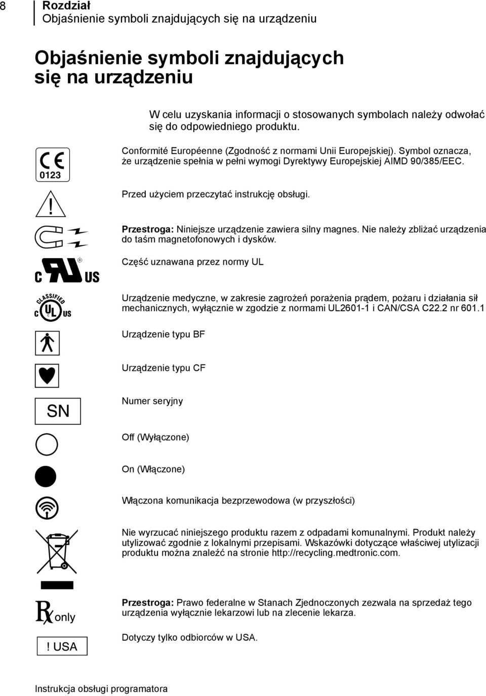 Przed użyciem przeczytać instrukcję obsługi. Przestroga: Niniejsze urządzenie zawiera silny magnes. Nie należy zbliżać urządzenia do taśm magnetofonowych i dysków.