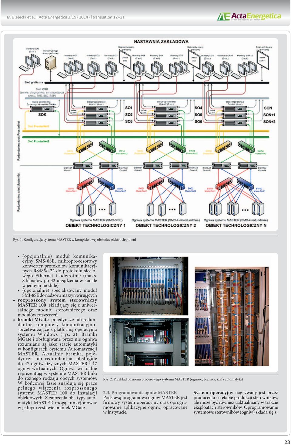 Konfiguracja systemu MASTER w kompleksowej obsłudze elektrociepłowni (opcjonalnie) moduł komunikacyjny SMS-8SE, mikroprocesorowy konwerter protokołów komunikacyjnych RS485/422 do protokołu sieciowego