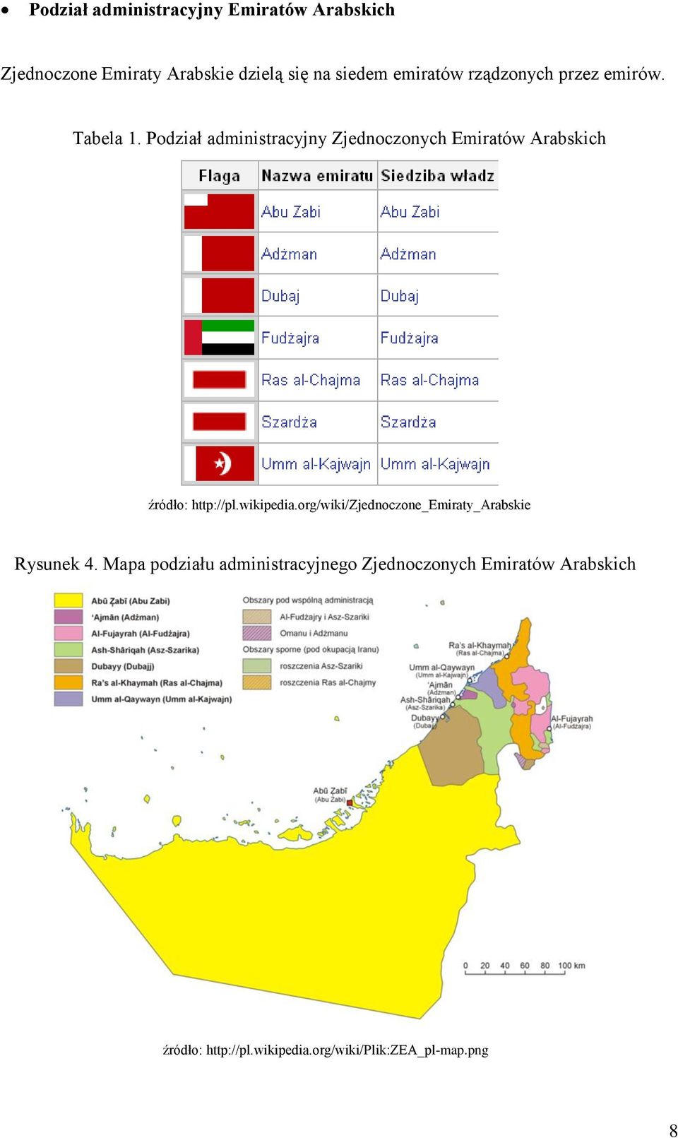 Podział administracyjny Zjednoczonych Emiratów Arabskich źródło: http://pl.wikipedia.