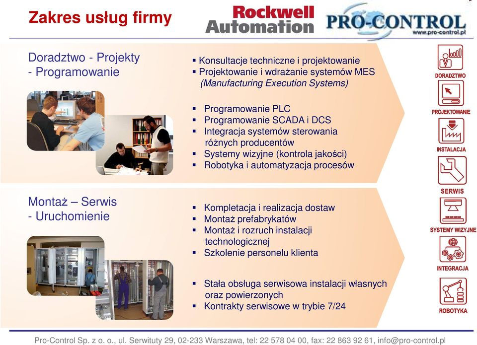 (kontrola jakości) Robotyka i automatyzacja procesów Montaż Serwis - Uruchomienie Kompletacja i realizacja dostaw Montaż prefabrykatów Montaż i