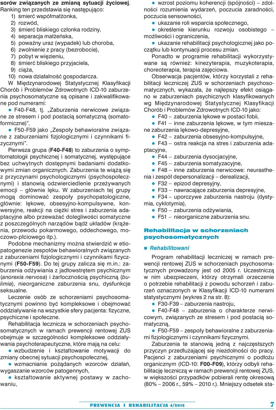 (bezrobocie), 7) pobyt w więzieniu, 8) śmierć bliskiego przyjaciela, 9) ciąża, 10) nowa działalność gospodarcza.