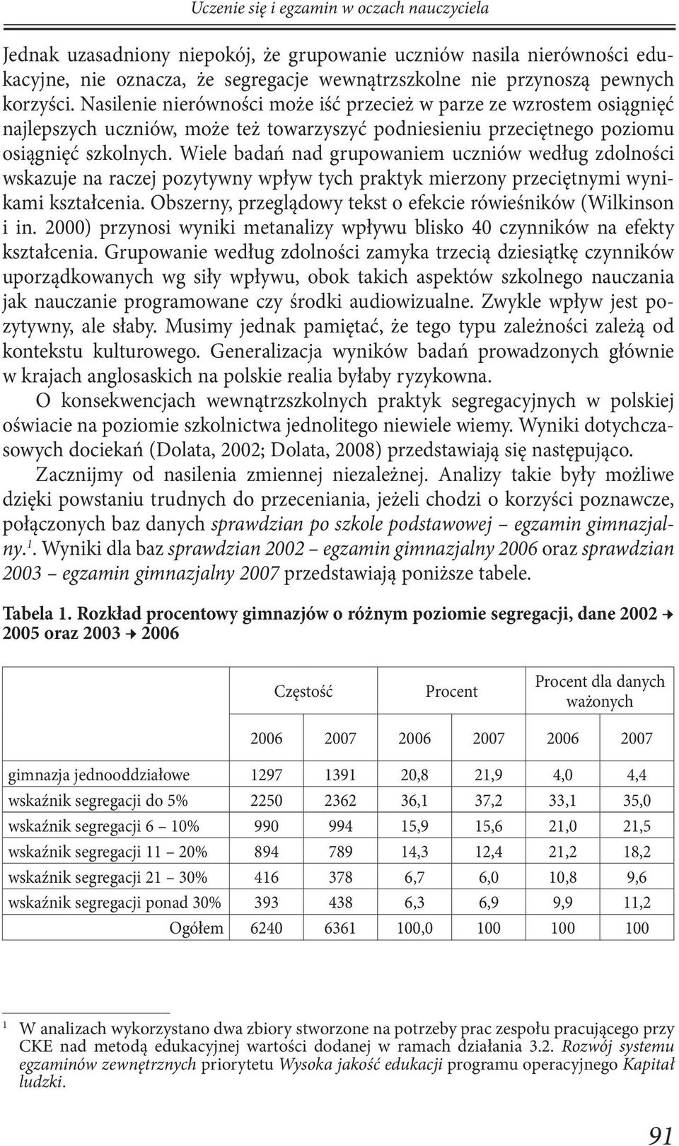 Wiele badań nad grupowaniem uczniów według zdolności wskazuje na raczej pozytywny wpływ tych praktyk mierzony przeciętnymi wynikami kształcenia.