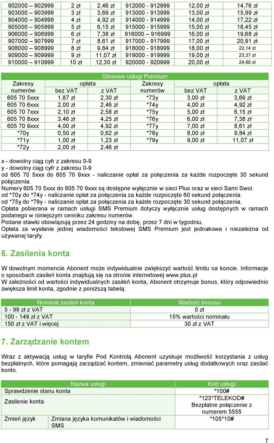 22,14 zł 909000 909999 9 zł 11,07 zł 919000-919999 19,00 zł 23,37 zł 910000 910999 10 zł 12,30 zł 920000-920999 20,00 zł 24,60 zł Głosowe usługi Premium Zakresy Zakresy numerów bez VAT z VAT numerów