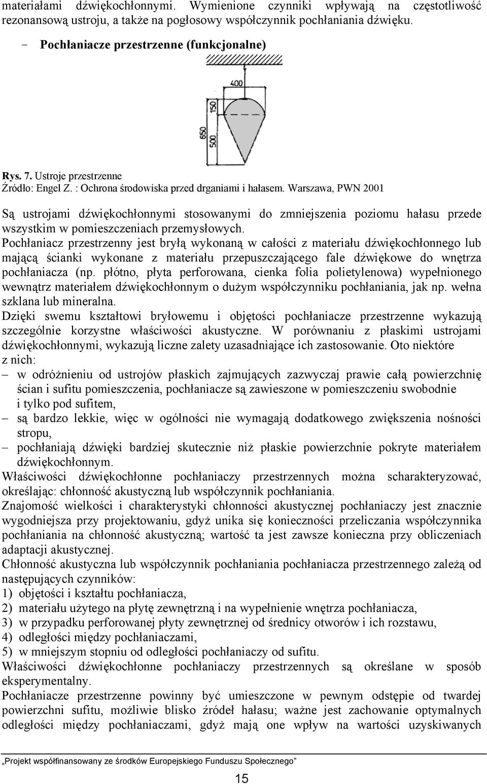 Warszawa, PWN 2001 Są ustrojami dźwiękochłonnymi stosowanymi do zmniejszenia poziomu hałasu przede wszystkim w pomieszczeniach przemysłowych.