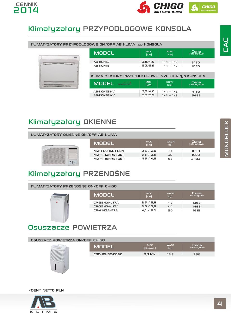 MWF1-18HRN1-QB4 2,6 / 2,6 3,5 / 3,5 4,6 / 4,6 WAGA 31 38 53 1650 1983 2483 MONOBLOCK Klimatyzatory PRZENOŚNE KLIMATYZATORY PRZENOŚNE ON/OFF CHIGO WAGA CP-25H3A-J17A