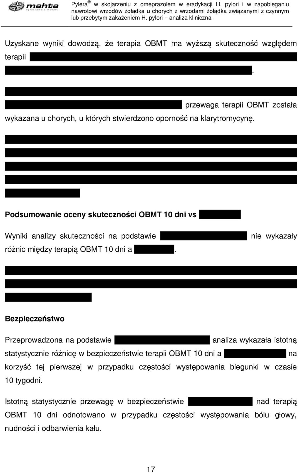 i przewaga terapii OBMT została wykazana u chorych, u których stwierdzono oporność na klarytromycynę.