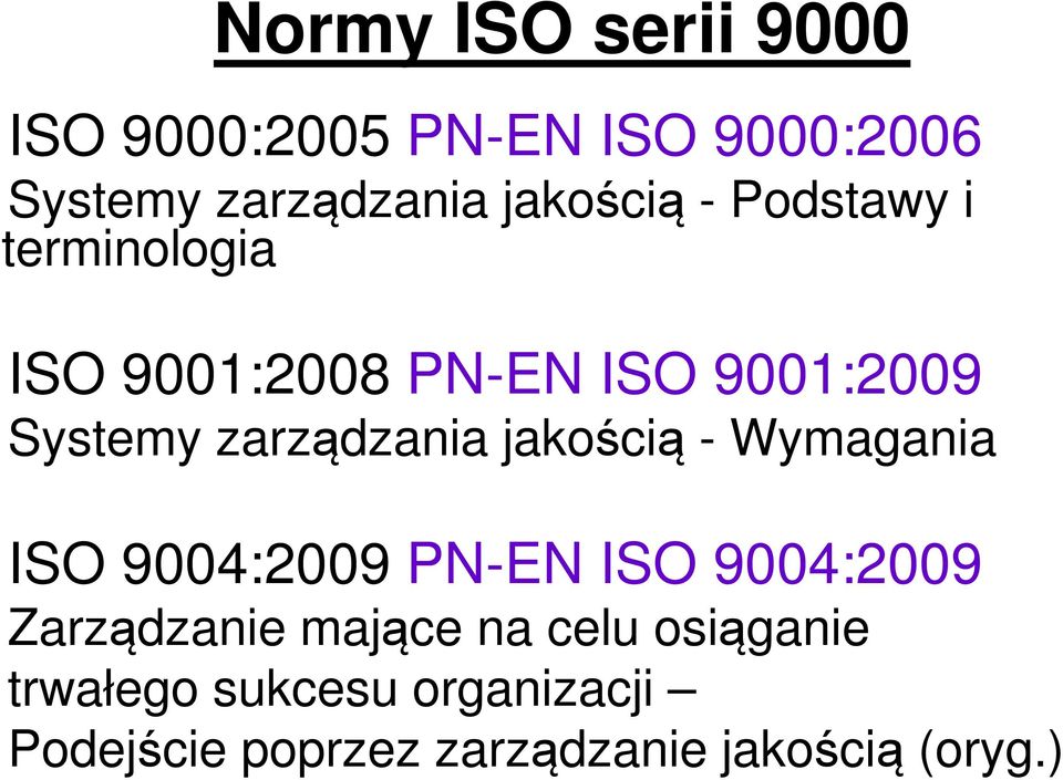 zarządzania jakością - Wymagania ISO 9004:2009 PN-EN ISO 9004:2009 Zarządzanie