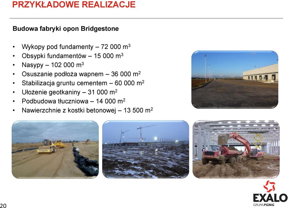 36 000 m 2 Stabilizacja gruntu cementem 60 000 m 2 Ułożenie geotkaniny 31