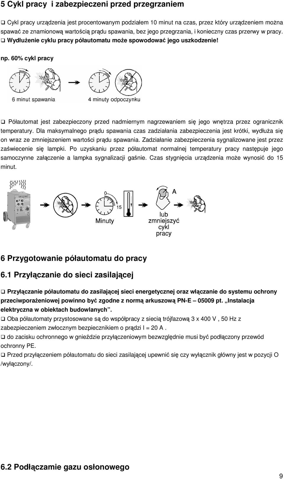 60% cykl pracy Półautomat jest zabezpieczony przed nadmiernym nagrzewaniem si jego wntrza przez ogranicznik temperatury.