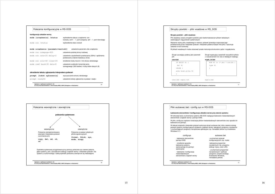 port równoległy wy wietlenie stanu konsoli dzenie [parametr=wartoć] ustawienie parametru dla urz mode con codepage=825 mode con rate=25 delay=2 mode con cols=40 lines=25 mode com2 baud=30 data=8