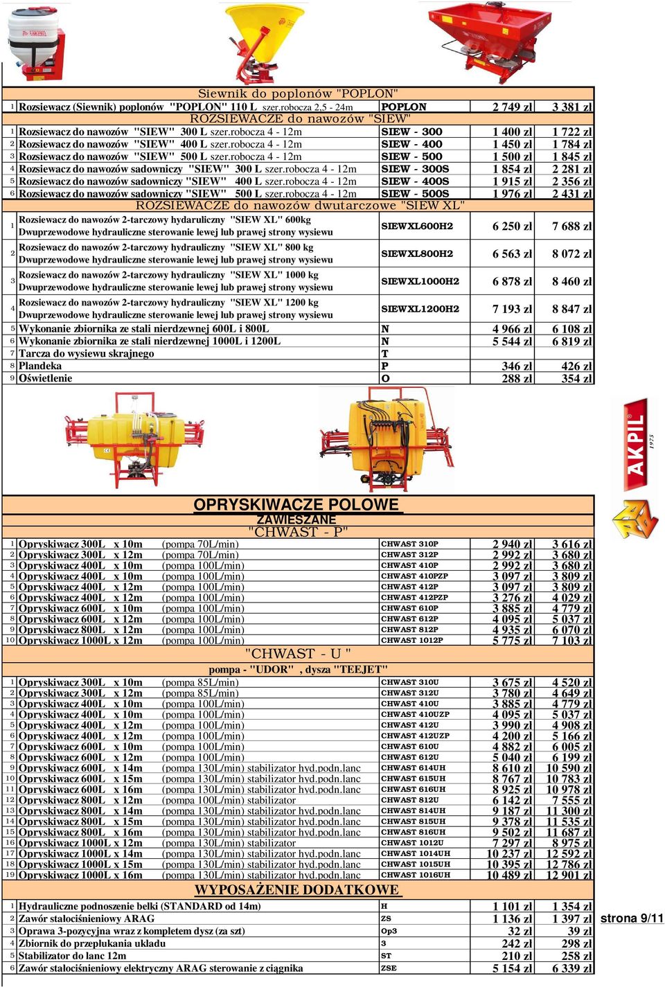 robocza 4-12m SIEW - 500 1 500 z 1 845 z 4 Rozsiewacz do nawozów sadowniczy "SIEW" 300 L szer.robocza 4-12m SIEW - 300S 1 854 z 2 281 z 5 Rozsiewacz do nawozów sadowniczy "SIEW" 400 L szer.