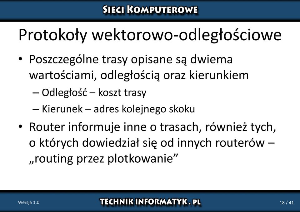 adres kolejnego skoku Router informuje inne o trasach, również tych, o