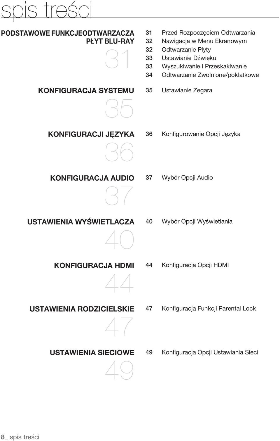 Odtwarzanie Płyty 33 Ustawianie Dźwięku 33 Wyszukiwanie i Przeskakiwanie 34 Odtwarzanie Zwolnione/poklatkowe 35 Ustawianie Zegara 36 Konfigurowanie