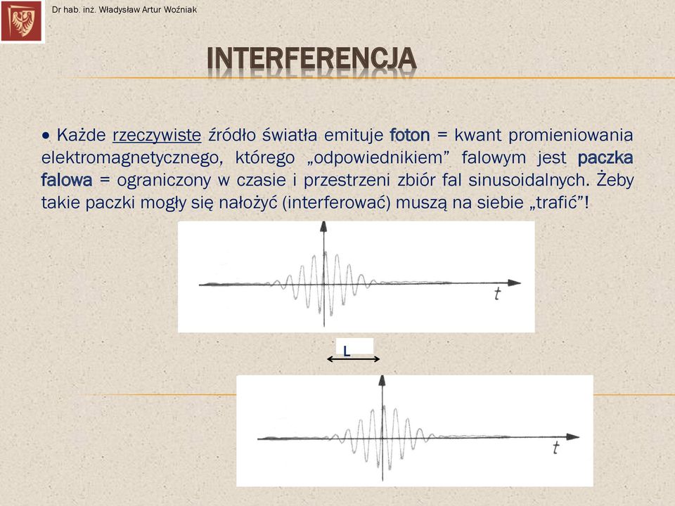 paczka falowa = ograniczony w czasie i przestrzeni zbiór fal