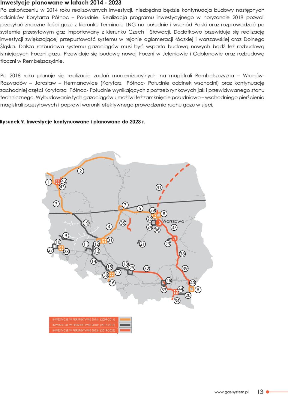 importowany z kierunku Czech i Słowacji. Dodatkowo przewiduje się realizację inwestycji zwiększającej przepustowość systemu w rejonie aglomeracji łódzkiej i warszawskiej oraz Dolnego Śląska.