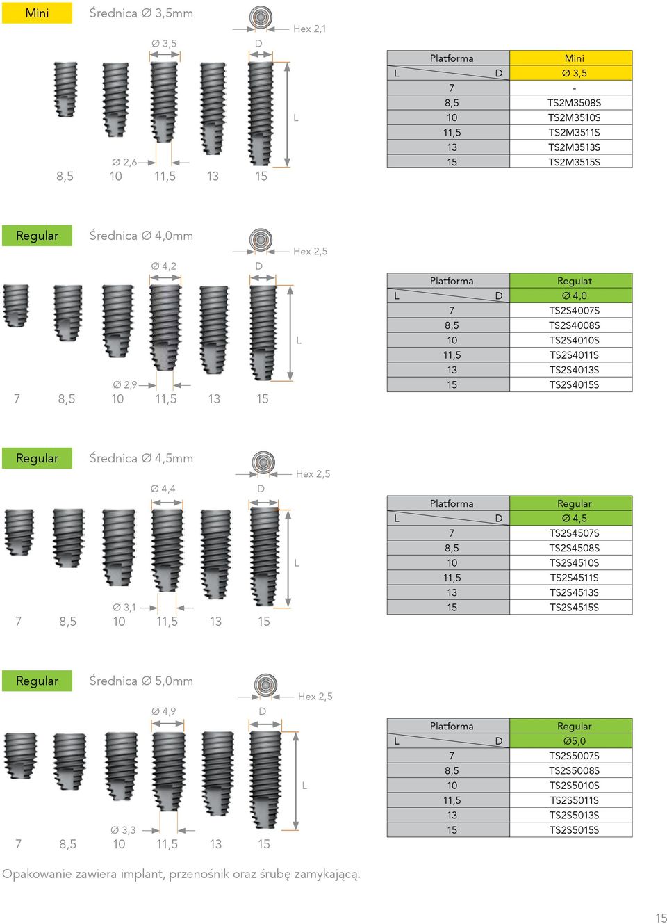 3,1 10 11,5 13 15 2,5 Platforma Ø 4,5 7 TS2S4507S 8,5 TS2S4508S 10 TS2S4510S 11,5 TS2S4511S 13 TS2S4513S 15 TS2S4515S 7 8,5 Średnica Ø 5,0mm Ø 4,9 Ø 3,3 10 11,5 13