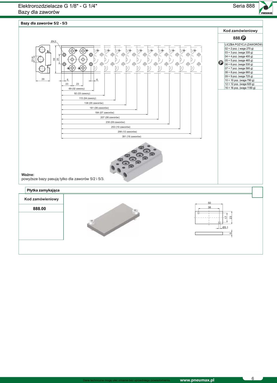 (waga 1180 g) 92 (03 zawory) 115 (04 zawory) 1 (05 zaworów) 161 (06 zaworów) 184 (07 zaworów) 7 (08 zaworów) 230 (09 zaworów) 253 (10 zaworów) Ważne: powyższe bazy pasują tylko dla zaworów