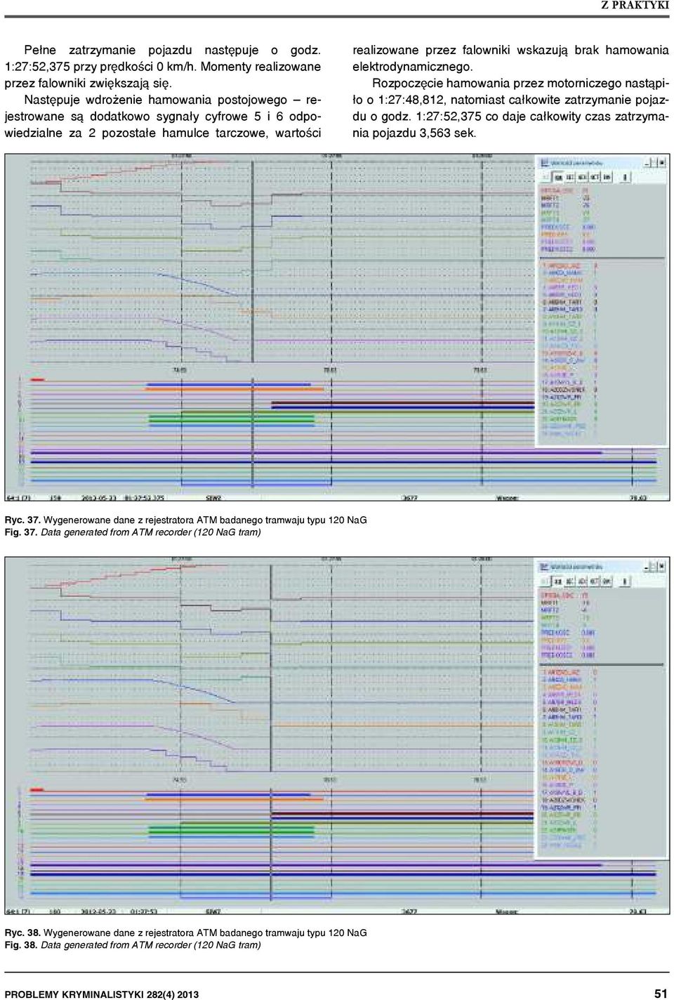 elektrodynamicznego. Rozpoczęcie hamowania przez motorniczego nastąpiło o 1:27:48,812, natomiast całkowite zatrzymanie pojazdu o godz. 1:27:52,375 co daje całkowity czas zatrzymania pojazdu 3,563 sek.