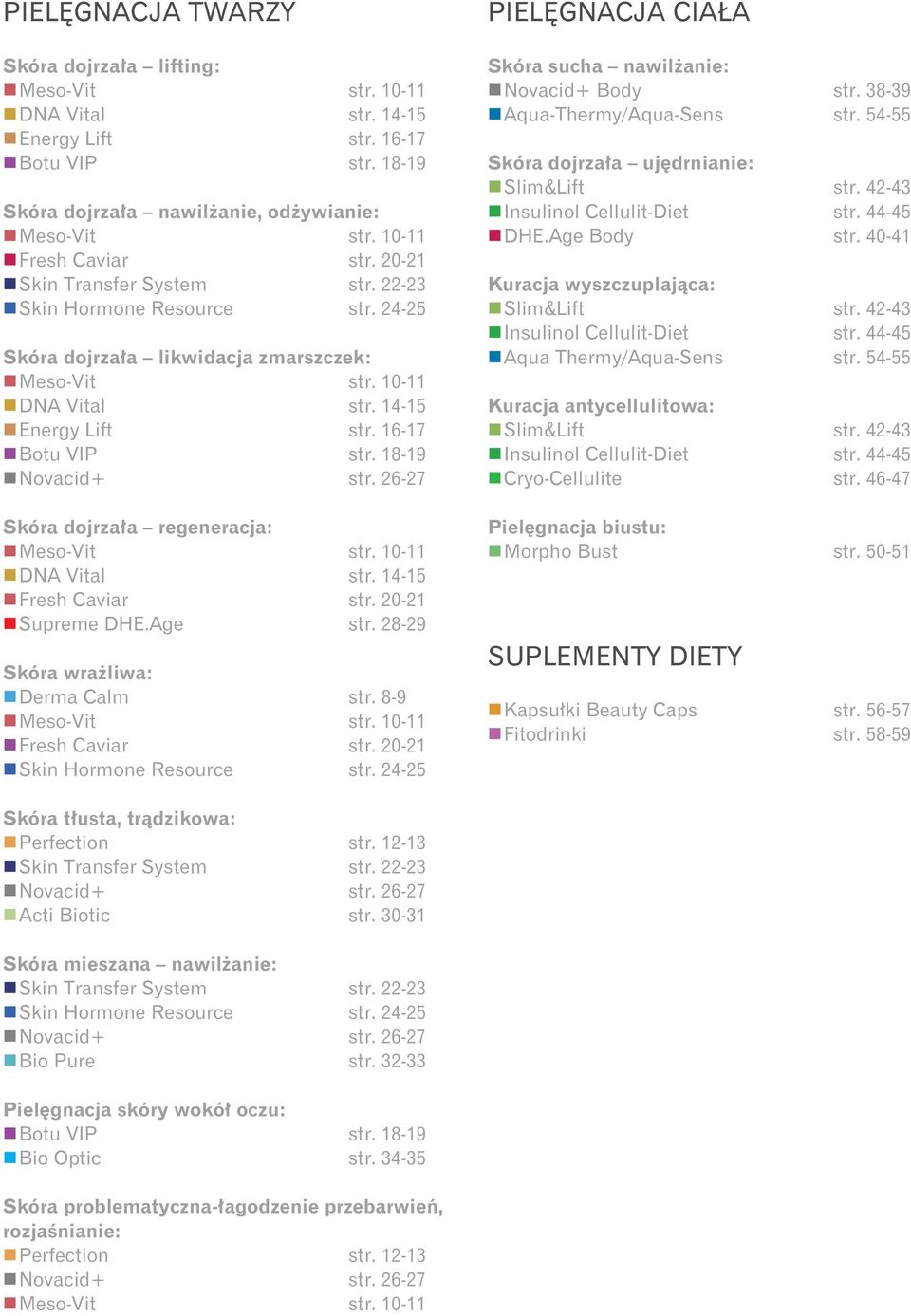 16-17 Botu VIP str. 18-19 Novacid+ str. 26-27 Skóra dojrzała regeneracja: Meso-Vit str. 10-11 DNA Vital str. 14-15 Fresh Caviar str. 20-21 Supreme DHE.Age str. 28-29 Skóra wrażliwa: Derma Calm str.